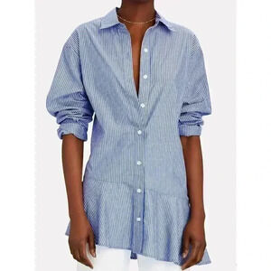 VERONICA BEARD Gilda Asymmetrical Striped Poplin Shirt Size 4